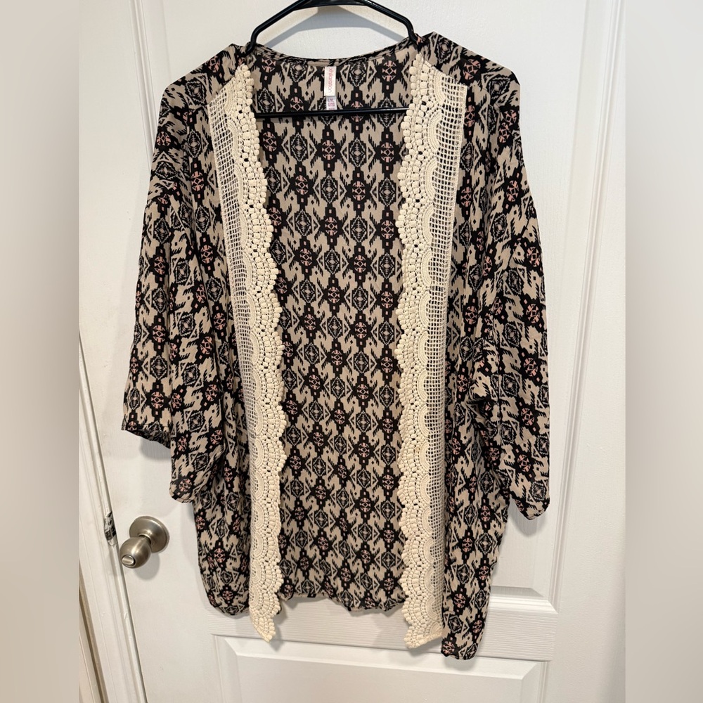 Xhilaration Black, pink and Cream Patterned polyester cardigan